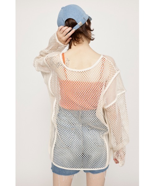 SLY（スライ）の「2WAY COMBI MESH LOOSE TUNIC 2ウェイ コンビ メッシュ ルーズ チュニック ビックサイズ 透け シースルー レイヤード（Tシャツ/カットソー・レディース・ブラック/ライム/アイボリー・FREE）」の13枚目の写真