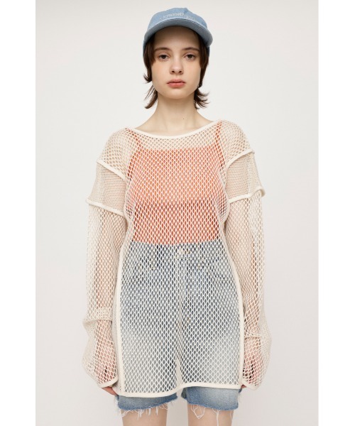 SLY（スライ）の「2WAY COMBI MESH LOOSE TUNIC 2ウェイ コンビ メッシュ ルーズ チュニック ビックサイズ 透け シースルー レイヤード（Tシャツ/カットソー・レディース・ブラック/ライム/アイボリー・FREE）」の4枚目の写真