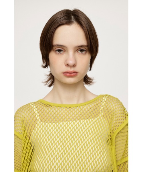SLY（スライ）の「2WAY COMBI MESH LOOSE TUNIC 2ウェイ コンビ メッシュ ルーズ チュニック ビックサイズ 透け シースルー レイヤード（Tシャツ/カットソー・レディース・ブラック/ライム/アイボリー・FREE）」の6枚目の写真