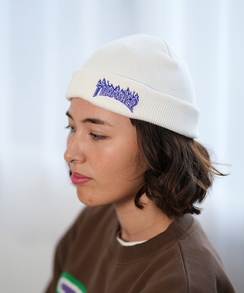 THRASHER（スラッシャー）の「THRASHER/スラッシャー ビーニー ダブル2WAY コットンビーニー 23TH-N03（ニットキャップ/ビーニー・メンズ・グリーン/ブラック×イエロー/ホワイト/ブラック×ブルー/オレンジ/ベージュ・FREE）」の2枚目の写真