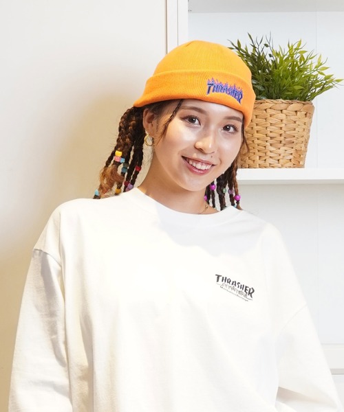 THRASHER（スラッシャー）の「THRASHER/スラッシャー ビーニー ダブル2WAY コットンビーニー 23TH-N03（ニットキャップ/ビーニー・メンズ・グリーン/ブラック×イエロー/ホワイト/ブラック×ブルー/オレンジ/ベージュ・FREE）」の6枚目の写真