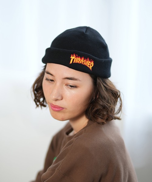 THRASHER（スラッシャー）の「THRASHER/スラッシャー ビーニー ダブル2WAY コットンビーニー 23TH-N03（ニットキャップ/ビーニー・メンズ・グリーン/ブラック×イエロー/ホワイト/ブラック×ブルー/オレンジ/ベージュ・FREE）」の4枚目の写真
