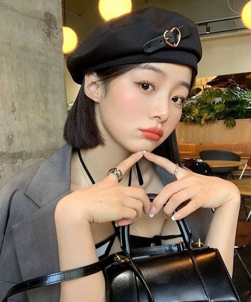 shopnikoniko(ショップニコニコ)の「ハートベルト ハンチング ベレー帽(ハンチング/ベレー帽・レディース・ブラック・フリー)」の2枚目の写真