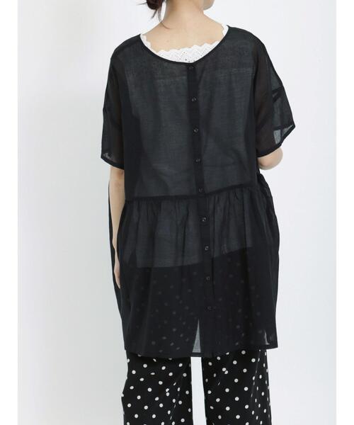 Samansa Mos2（サマンサ モスモス）の「◎前後着ギャザーチュニック（シャツ/ブラウス・レディース・オフホワイト/ブラック/ピンク/イエロー/ベージュ・F）」の3枚目の写真