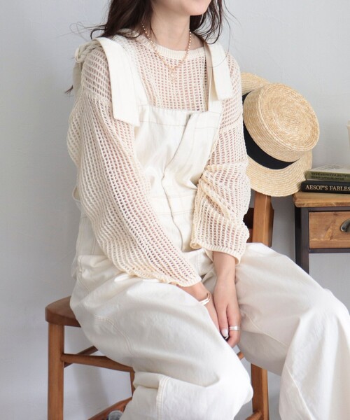 fredy emue（フレディエミュ）の「ショルダーリボンサロペット（サロペット/オーバーオール・レディース・ブルー/アイボリー・38）」の18枚目の写真