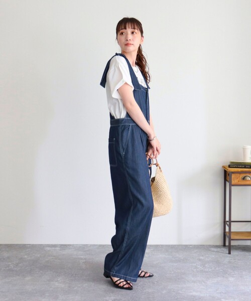 fredy emue（フレディエミュ）の「ショルダーリボンサロペット（サロペット/オーバーオール・レディース・ブルー/アイボリー・38）」の15枚目の写真