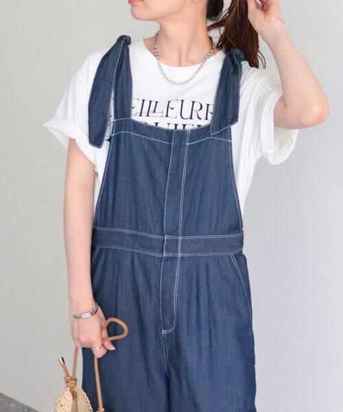 fredy emue（フレディエミュ）の「ショルダーリボンサロペット（サロペット/オーバーオール・レディース・ブルー/アイボリー・38）」の4枚目の写真