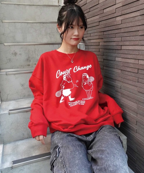 CORNERS（コーナーズ）の「Court Change プリントトレーナー（スウェット・レディース・オートミール/ブラック/ターコイズブルー/グリーン/レッド・FREE）」の5枚目の写真