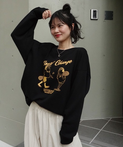 CORNERS（コーナーズ）の「Court Change プリントトレーナー（スウェット・レディース・オートミール/ブラック/ターコイズブルー/グリーン/レッド・FREE）」の15枚目の写真