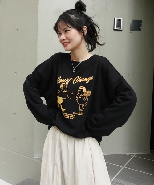 CORNERS（コーナーズ）の「Court Change プリントトレーナー（スウェット・レディース・オートミール/ブラック/ターコイズブルー/グリーン/レッド・FREE）」の14枚目の写真