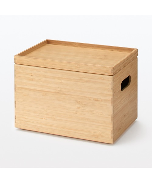 重なる竹材長方形ボックス ハーフ 中 約幅26×奥行18．5×高さ16