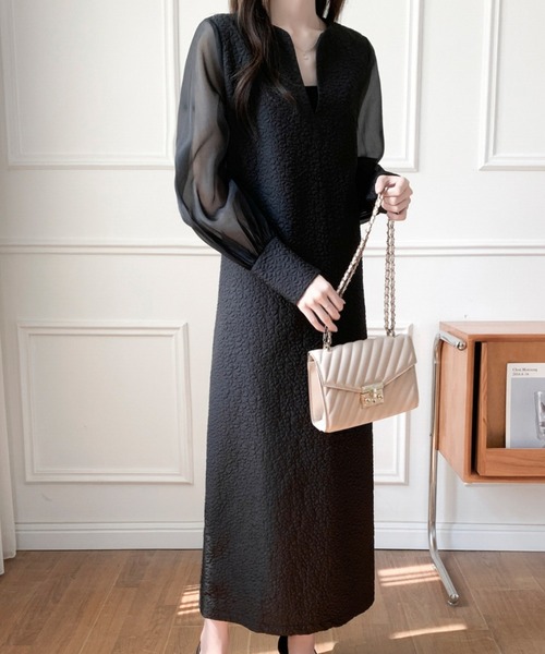 【新品タグ付き✨️】エムアンドキョウコ 長袖ワンピース 花柄 異素材 ジャガード織 M.&KYOKO（エムアンドキョウコ） – Tag – satoseni online store