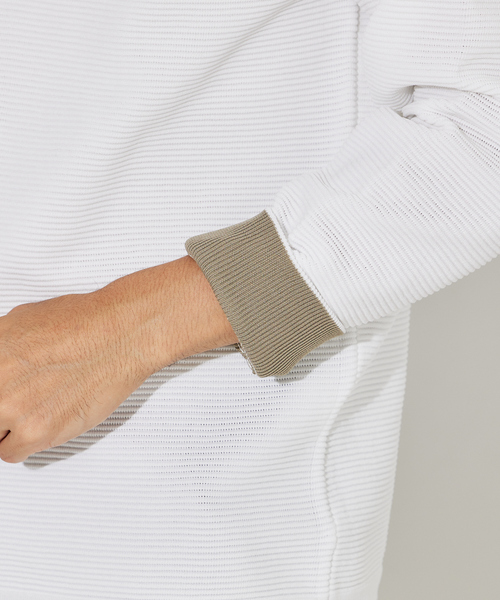ABAHOUSE GRAY(アバハウスグレイ)の「【ウォッシャブル】リップルボーダー クルーネック ニット / スウェット(ニット/セーター・メンズ・グレイッシュベージュ/ブラック/ホワイト/グリーン/オレンジ/ネイビー・46/48)」の15枚目の写真