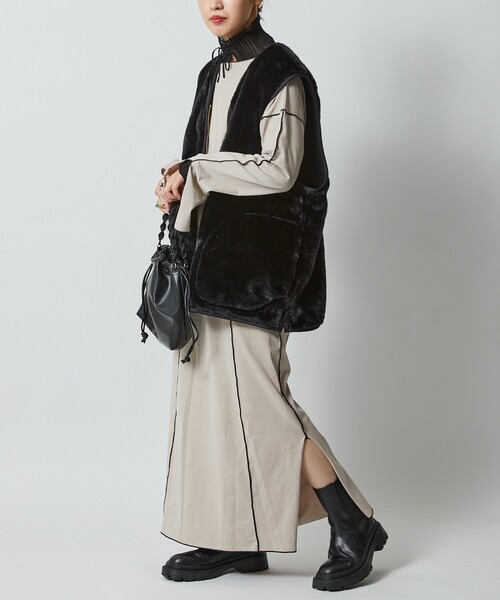 Firsthand(ファーストハンド)の「Firsthand/ファーストハンド オーガニックコットン天竺配色メローワンピース/オーガニックコットン天竺配色メローワンピース(ワンピース・レディース・ベージュ/ブラック・FREE)」の16枚目の写真