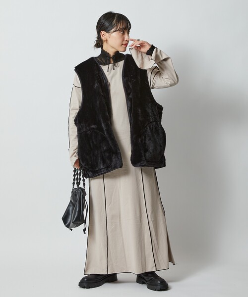 Firsthand(ファーストハンド)の「Firsthand/ファーストハンド オーガニックコットン天竺配色メローワンピース/オーガニックコットン天竺配色メローワンピース(ワンピース・レディース・ベージュ/ブラック・FREE)」の19枚目の写真