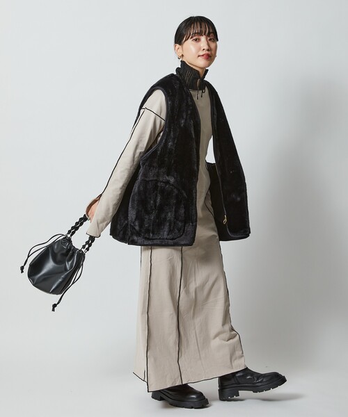 Firsthand(ファーストハンド)の「Firsthand/ファーストハンド オーガニックコットン天竺配色メローワンピース/オーガニックコットン天竺配色メローワンピース(ワンピース・レディース・ベージュ/ブラック・FREE)」の11枚目の写真