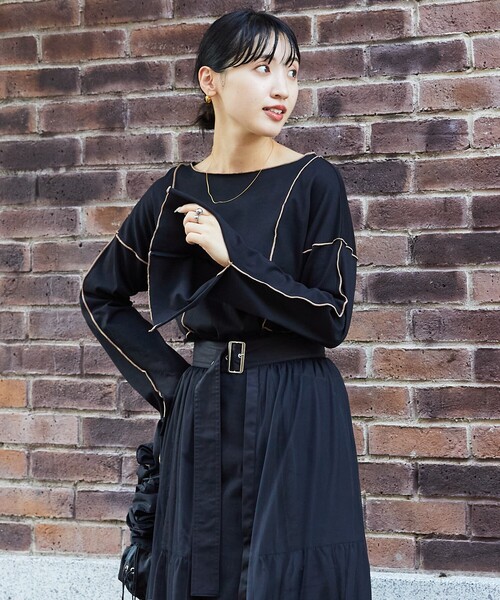 Firsthand(ファーストハンド)の「Firsthand/ファーストハンド オーガニックコットン天竺配色メローワンピース/オーガニックコットン天竺配色メローワンピース(ワンピース・レディース・ベージュ/ブラック・FREE)」の7枚目の写真