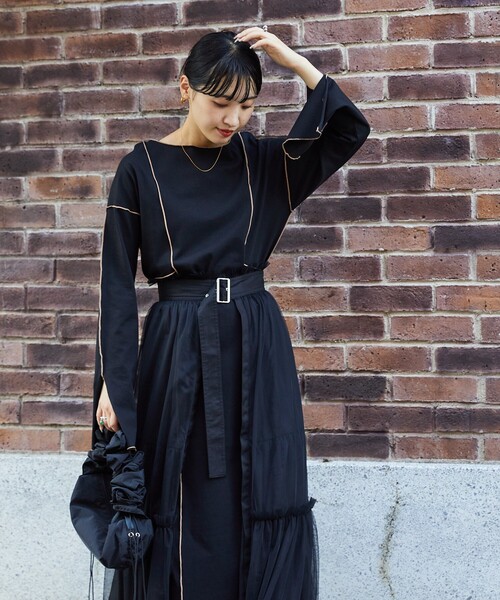 Firsthand(ファーストハンド)の「Firsthand/ファーストハンド オーガニックコットン天竺配色メローワンピース/オーガニックコットン天竺配色メローワンピース(ワンピース・レディース・ベージュ/ブラック・FREE)」の20枚目の写真