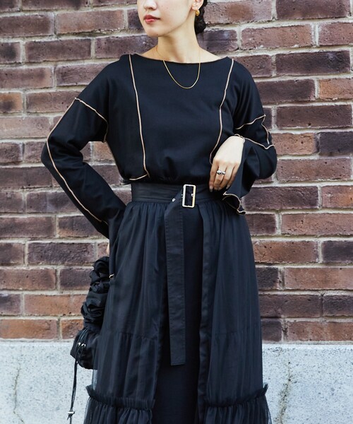 Firsthand(ファーストハンド)の「Firsthand/ファーストハンド オーガニックコットン天竺配色メローワンピース/オーガニックコットン天竺配色メローワンピース(ワンピース・レディース・ベージュ/ブラック・FREE)」の10枚目の写真