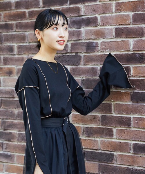 Firsthand(ファーストハンド)の「Firsthand/ファーストハンド オーガニックコットン天竺配色メローワンピース/オーガニックコットン天竺配色メローワンピース(ワンピース・レディース・ベージュ/ブラック・FREE)」の15枚目の写真