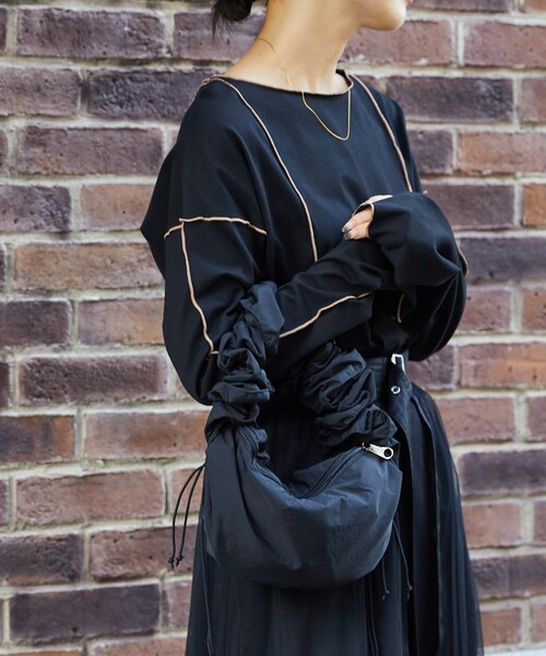 Firsthand(ファーストハンド)の「Firsthand/ファーストハンド オーガニックコットン天竺配色メローワンピース/オーガニックコットン天竺配色メローワンピース(ワンピース・レディース・ベージュ/ブラック・FREE)」の8枚目の写真