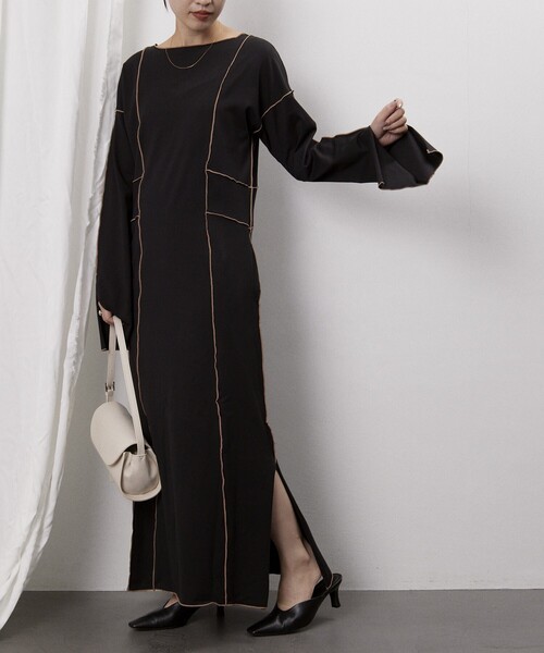 Firsthand(ファーストハンド)の「Firsthand/ファーストハンド オーガニックコットン天竺配色メローワンピース/オーガニックコットン天竺配色メローワンピース(ワンピース・レディース・ベージュ/ブラック・FREE)」の5枚目の写真