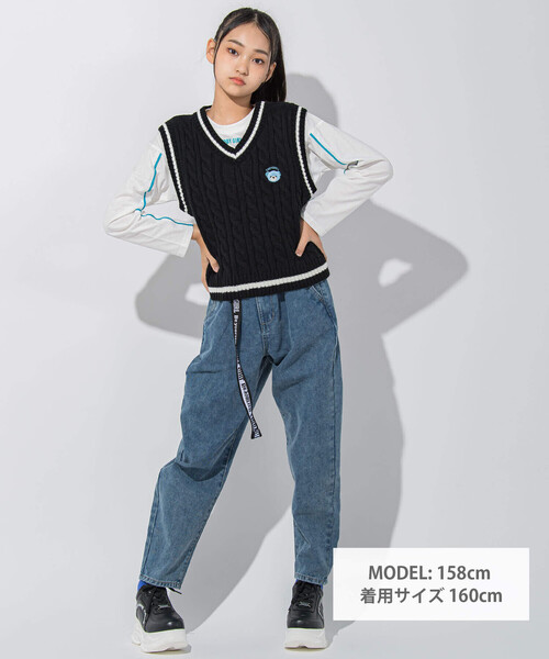 ZIDDY（ジディ）の「【 ニコ☆プチ 掲載 】クマ刺繍ベスト＆ロゴTシャツセット(130~160cm)（ベスト・キッズ・ブラック/ベージュ・150cm/160cm/130cm/140cm）」の3枚目の写真