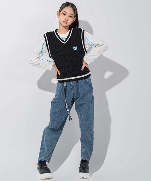 ZIDDY（ジディ）の「【 ニコ☆プチ 掲載 】クマ刺繍ベスト＆ロゴTシャツセット(130~160cm)（ベスト・キッズ・ブラック/ベージュ・150cm/160cm/130cm/140cm）」の6枚目の写真