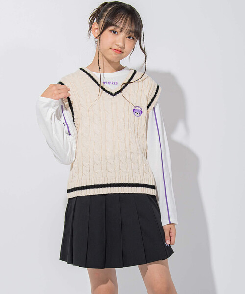 ZIDDY（ジディ）の「【 ニコ☆プチ 掲載 】クマ刺繍ベスト＆ロゴTシャツセット(130~160cm)（ベスト・キッズ・ブラック/ベージュ・150cm/160cm/130cm/140cm）」の8枚目の写真