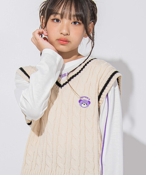 ZIDDY（ジディ）の「【 ニコ☆プチ 掲載 】クマ刺繍ベスト＆ロゴTシャツセット(130~160cm)（ベスト・キッズ・ブラック/ベージュ・150cm/160cm/130cm/140cm）」の9枚目の写真