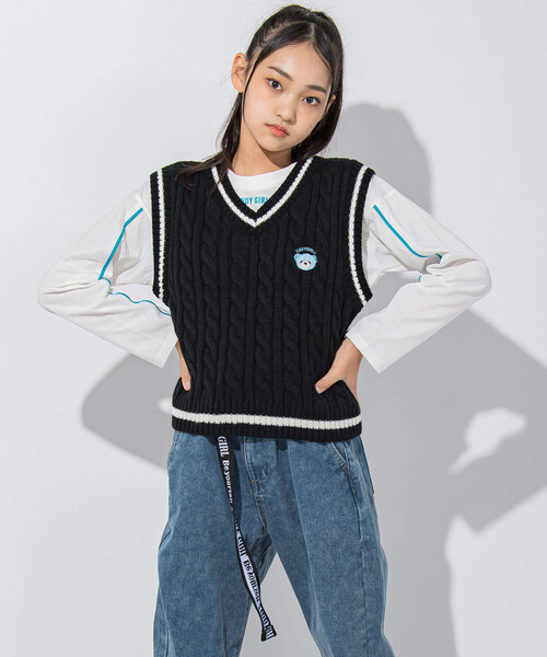 ZIDDY（ジディ）の「【 ニコ☆プチ 掲載 】クマ刺繍ベスト＆ロゴTシャツセット(130~160cm)（ベスト・キッズ・ブラック/ベージュ・150cm/160cm/130cm/140cm）」の11枚目の写真