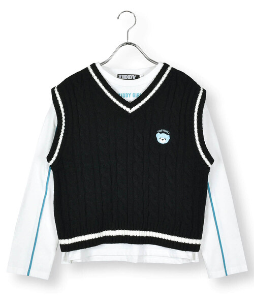 ZIDDY（ジディ）の「【 ニコ☆プチ 掲載 】クマ刺繍ベスト＆ロゴTシャツセット(130~160cm)（ベスト・キッズ・ブラック/ベージュ・150cm/160cm/130cm/140cm）」の13枚目の写真