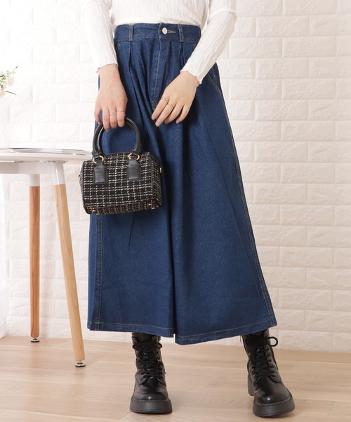 Lace Ladies(レースレディース)の「Aラインミモレ丈デニムタックスカート(スカート・レディース・ブルー・XL/M)」の1枚目の写真