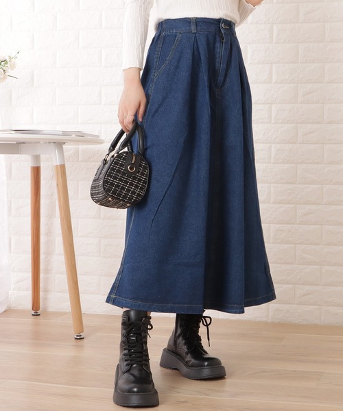 Lace Ladies(レースレディース)の「Aラインミモレ丈デニムタックスカート(スカート・レディース・ブルー・XL/M)」の2枚目の写真