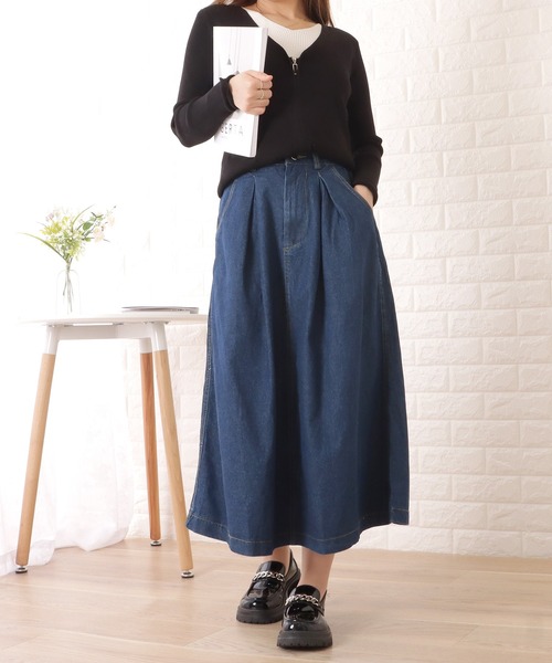 Lace Ladies(レースレディース)の「Aラインミモレ丈デニムタックスカート(スカート・レディース・ブルー・XL/M)」の6枚目の写真