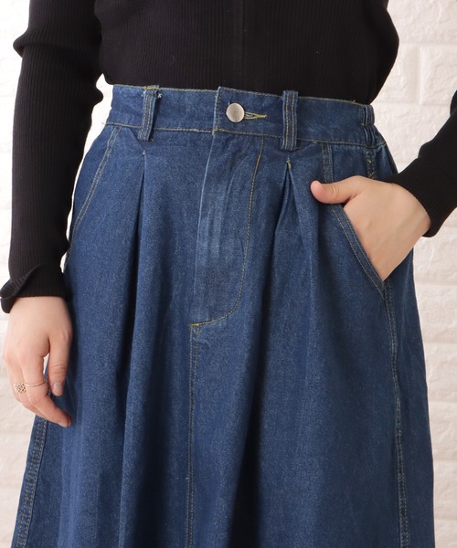 Lace Ladies(レースレディース)の「Aラインミモレ丈デニムタックスカート(スカート・レディース・ブルー・XL/M)」の9枚目の写真