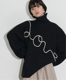 THE YOn | LOVE刺繍オーバーシルエットハイネックニットプルオーバー(ニット/セーター)