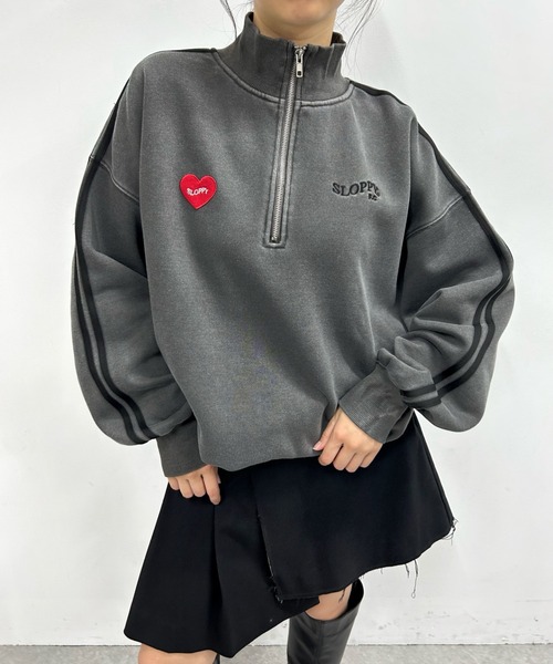 WHO'S WHO gallery（フーズフーギャラリー）の「【SLOPPY/スロッピー】ハートワッペン裏起毛ハーフジップスウェット（スウェット・レディース・ブラック/オートミール/チャコールグレー/ネイビー/グレー・FREE）」の12枚目の写真
