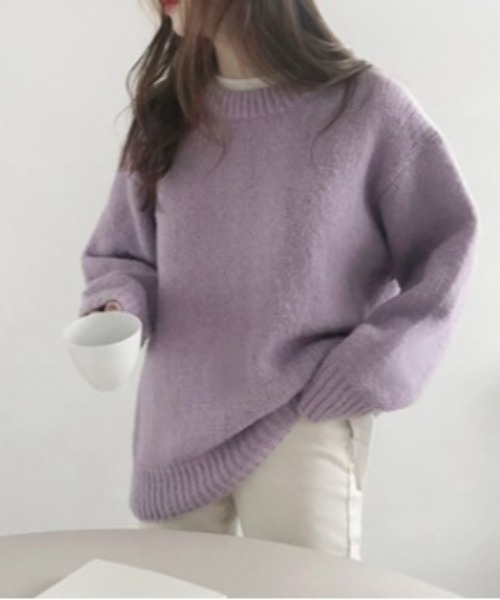 sorule（ソルレ）の「ベーシッククルーネックニット（ニット/セーター・レディース・ホワイト/アイボリー/ブルー/ピンク/ワイン/パープル/グレー/イエロー・FREE）」の5枚目の写真