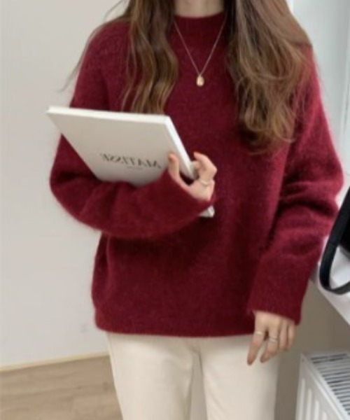 sorule（ソルレ）の「ベーシッククルーネックニット（ニット/セーター・レディース・ホワイト/アイボリー/ブルー/ピンク/ワイン/パープル/グレー/イエロー・FREE）」の8枚目の写真