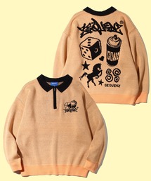 【SEQUENZ/シークエンズ】COLLAGE HALF ZIP POLO SWEATER/ハーフジップ ポロ セーター