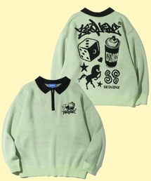 【SEQUENZ/シークエンズ】COLLAGE HALF ZIP POLO SWEATER/ハーフジップ ポロ セーター