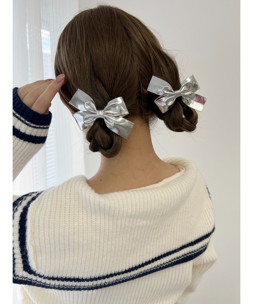 WC(ダブル シー)の「【2点SET】メタリックリボンピン(バレッタ/ヘアクリップ・レディース・ゴールド/シルバー・FREE)」の3枚目の写真