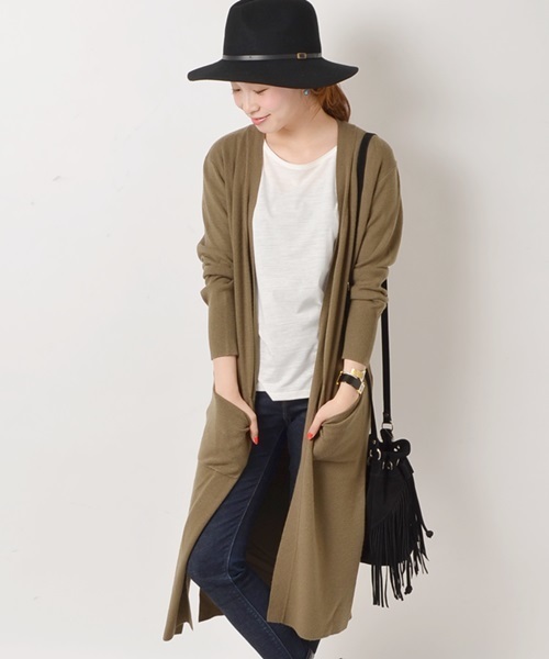 Khaju（カージュ）の「Khaju:ロングカーディガン□（カーディガン/ボレロ・レディース・アイボリー/グレー/オリーブ/キャメル・ONE SIZE）」の7枚目の写真