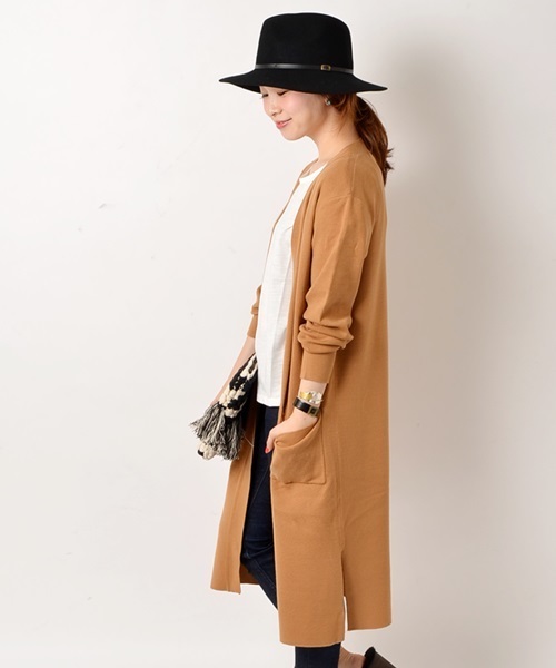 Khaju（カージュ）の「Khaju:ロングカーディガン□（カーディガン/ボレロ・レディース・アイボリー/グレー/オリーブ/キャメル・ONE SIZE）」の8枚目の写真