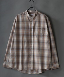 Broadcloth Stripe ＆ Plaid Band Collar Shirt/ストライプ チェック ブロード バンドカラーシャツ