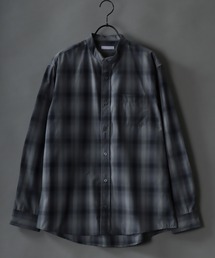 Broadcloth Stripe & Plaid Band Collar Shirt/ストライプ チェック ブロード バンドカラーシャツ