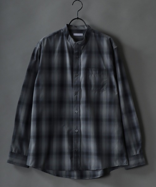 SITRY（シトリー）の「Broadcloth Stripe ＆ Plaid Band Collar Shirt/ストライプ チェック ブロード バンドカラーシャツ（シャツ/ブラウス・メンズ・グレー系その他/ブルー系その他2/ブルー系その他3/グレー系その他2/ブルー系その他/ホワイト系その他・M/L/LL）」の4枚目の写真
