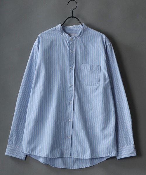 SITRY（シトリー）の「Broadcloth Stripe ＆ Plaid Band Collar Shirt/ストライプ チェック ブロード バンドカラーシャツ（シャツ/ブラウス・メンズ・グレー系その他/ブルー系その他2/ブルー系その他3/グレー系その他2/ブルー系その他/ホワイト系その他・M/L/LL）」の6枚目の写真