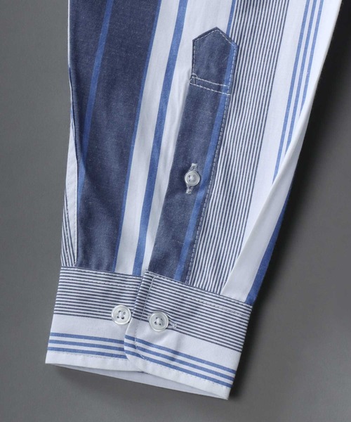 SITRY（シトリー）の「Broadcloth Stripe ＆ Plaid Band Collar Shirt/ストライプ チェック ブロード バンドカラーシャツ（シャツ/ブラウス・メンズ・グレー系その他/ブルー系その他2/ブルー系その他3/グレー系その他2/ブルー系その他/ホワイト系その他・M/L/LL）」の13枚目の写真